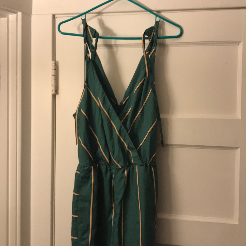 Green Anthropologie Wide Leg Striped Jumpsuit